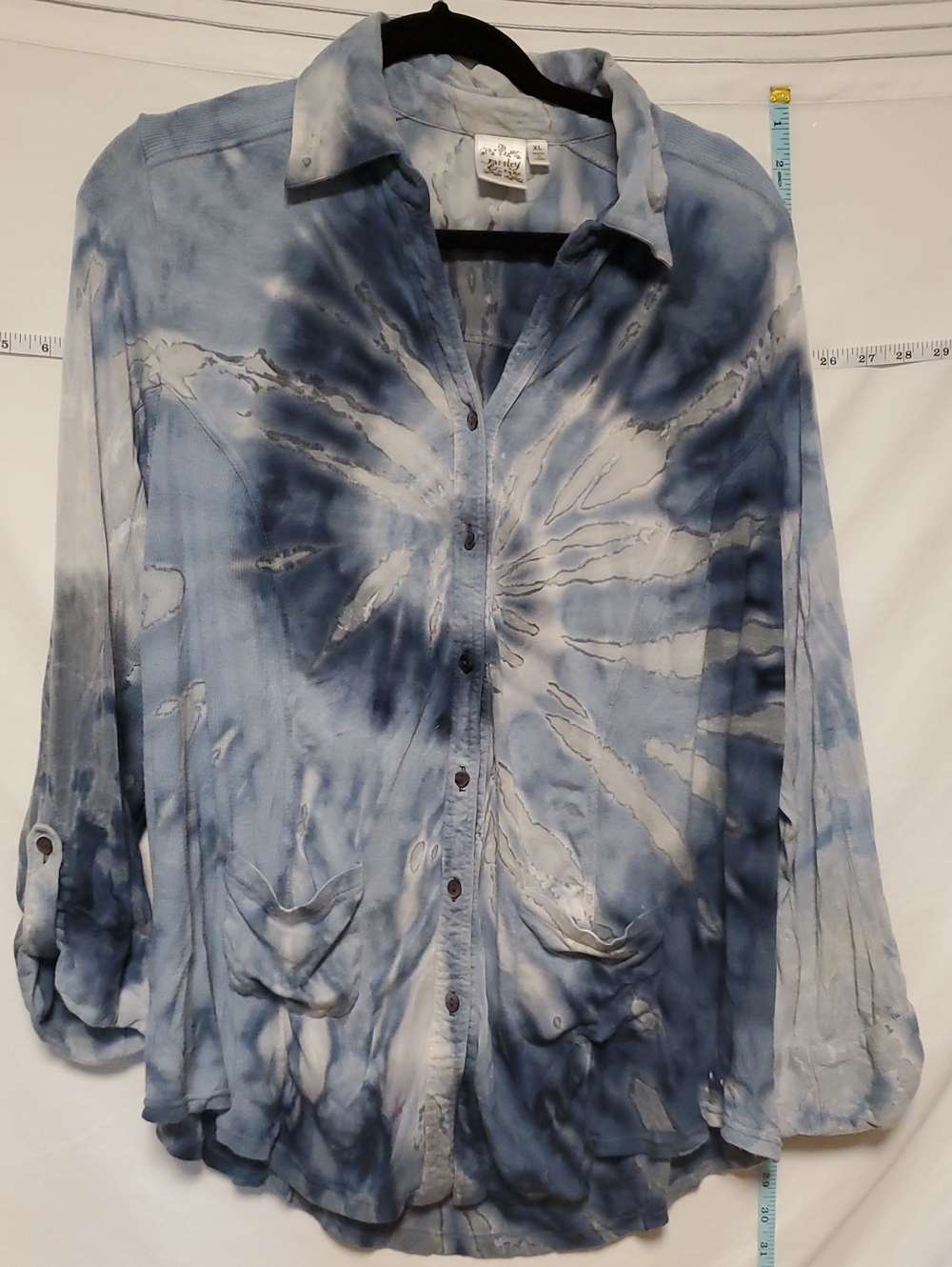 Parsley & Sage XL Light Blue Tie Dye Sunburst Pockets Button Down Shirt Artsy